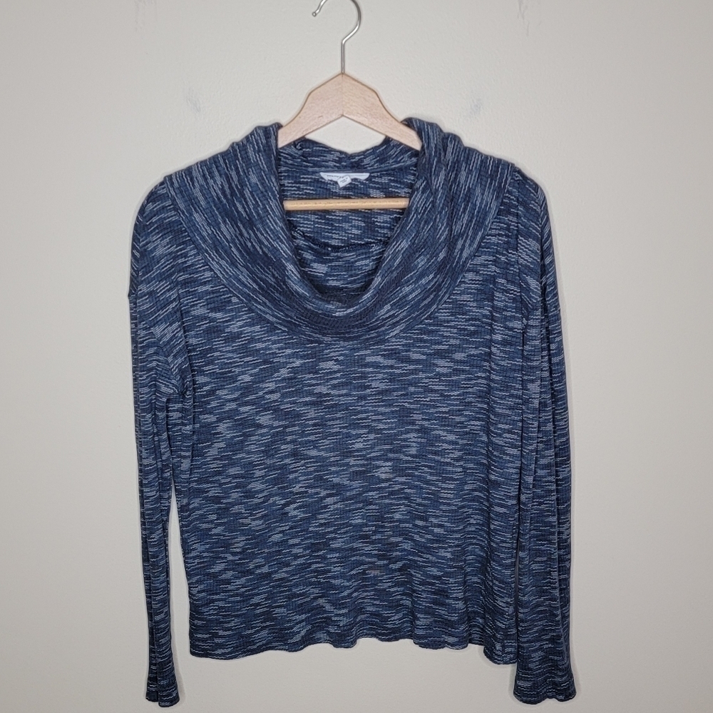 Threads 4 Thought | Navy Ribbed Space Dye Cowl Neck Top Size Small